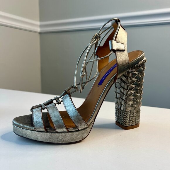 Ralph Lauren Purple Label Metallic Braided Heel Platform Sandals, Size 39.5 - Picture 2 of 14